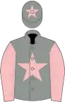 Grey, pink star and sleeves, pink star on cap