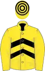 Yellow, black chevrons, yellow sleeves, hooped cap