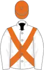 White, orange cross belts, orange cap
