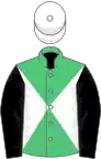 Emerald green and white diabolo, black sleeves, white cap