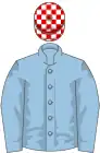 Light blue, red and white check cap