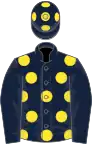 Dark blue, yellow spots, dark blue sleeves