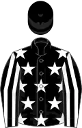 Black, white stars, striped sleeves, black cap