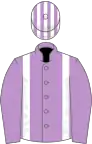 Mauve, white braces, striped cap