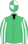 Emerald green, white striped sleeves, quartered cap