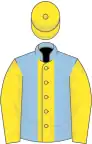 Light blue, yellow stripe, sleeves and cap