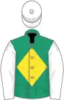 Emerald green, yellow diamond, white sleeves and cap