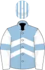 Light blue, white chevrons, white sleeves, light blue armlets, light blue and white striped cap