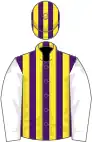 Purple and yellow stripes, white sleeves
