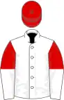 White, red and white halved sleeves, red cap