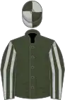 Rifle green, silver striped sleeves, quartered cap