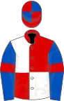 Red and white (quartered), royal blue sleeves, red armlets, red and royal blue quartered cap