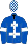 Royal blue, white cross of lorraine and armlets, check cap