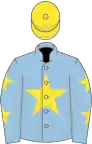 Light blue, yellow star, light blue sleeves, yellow stars, yellow cap