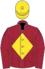 Maroon, yellow diamond on body and cap