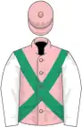 Pink, emerald green cross belts, white sleeves