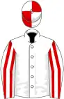 White, red striped sleeves, quartered cap