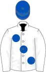 White, large royal blue spots, royal blue cap