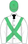 White, emerald green cross belts, emerald green cap