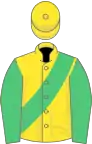 Yellow, emerald green sash and sleeves
