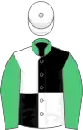 Black and White (quartered), Emerald Green collar and sleeves, White cap