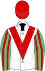 White, Red chevron, Emerald Green and Red striped sleeves, Red cap