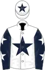 White, dark blue star, dark blue sleeves, white stars, white cap, dark blue star