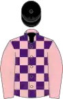 Pink and purple check, pink sleeves, black cap