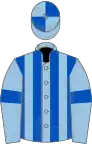 Light blue and royal blue stripes, light blue sleeves, royal blue armlets, quartered cap