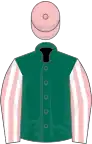 Dark Green, Pink and White striped sleeves, Pink cap