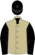 Beige, black sleeves and cap