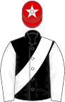 Black, white sash and sleeves, red cap, white star