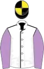 White, Black seams, Mauve sleeves, Black and Yellow quartered cap