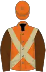 Orange, beige cross belts, brown sleeves