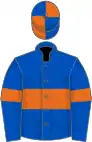 Royal blue, orange hoop and armlets, quartered cap