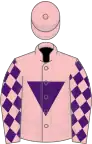 Pink, purple inverted triangle, purple diamonds on sleeves, pink cap
