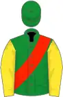 Green, scarlet sash, yellow sleeves