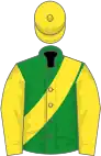 Green, yellow sleeves, sash and cap