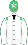 White, emerald green epaulettes, emerald green seams on sleeves, emerald green cap, white star