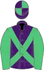 Purple, emerald green cross belts and sleeves, quartered cap