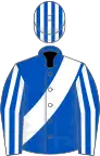 ROYAL BLUE, white sash, striped sleeves and cap