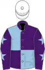 Purple and light blue (quartered), purple sleeves, light blue stars, white cap