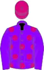 Violet, cerise spots, violet sleeves, cerise cap