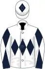 White, dark blue triple diamond, dark blue and white diabolo on sleeves, white cap, dark blue diamond