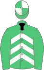 EMERALD GREEN and WHITE CHEVRONS, emerald green sleeves, quartered cap