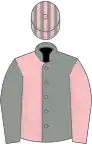 Grey and pink (halved), reversed sleeves, striped cap