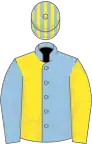 Light blue and yellow (halved), sleeves reversed, light blue and yellow striped cap