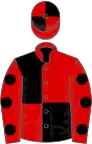 Red and black (quartered), red sleeves, black spots