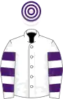 White, purple hooped sleeves and cap