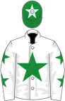 White, green star, stars on sleeves, green cap, white star